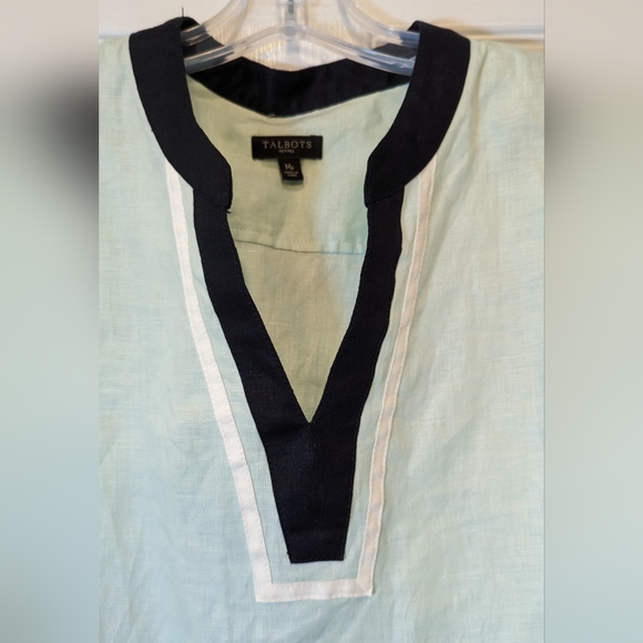 Talbot Linen mint green Seabreeze Linen Tunic Top shirt v neck loose fit size MP - Picture 7 of 7